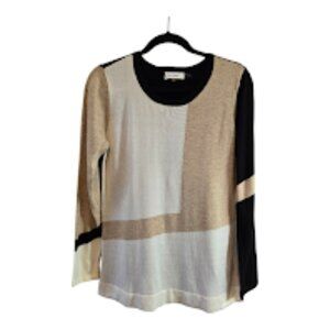 CALVIN KLEIN COLOR BLOCK SWEATER SIZE MEDIUM SWEATER LONG SLEEVE BLACK TAN IVORY